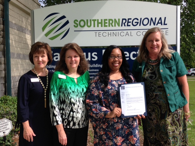 Left to right:  Melissa Burtle, director of Adult Education, Southern Regional Technical College; Judy Abell, adult education instructor, SRTC Tifton; Chiffon Johnson, Shirley Carver Miller scholarship recipient; Bonnie Sayles, executive director of Literacy Volunteers of Tifton-Tift County