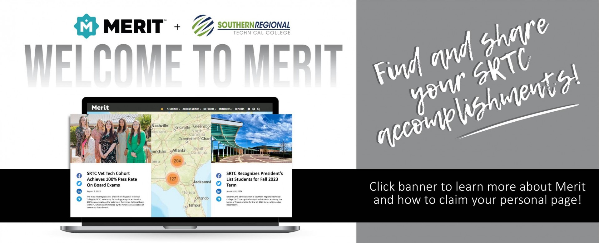 Welcome to Merit! Click banner to learn more Merit and how to claim your personal page!
