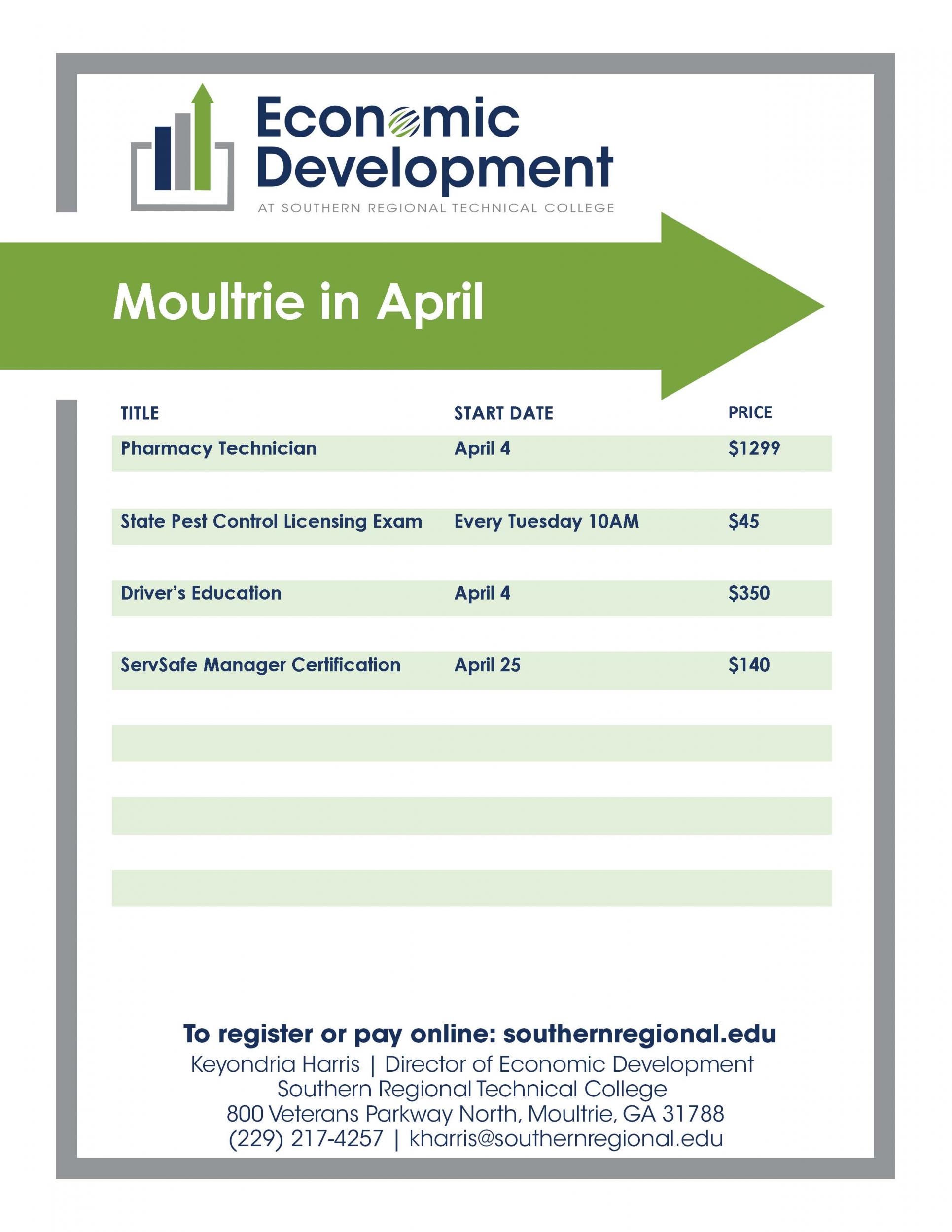Moultrie April Course Schedule